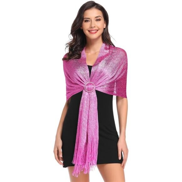 Sparkling Metallic Shawls Wraps for Party/ Dark Pink - Picture 1 of 5